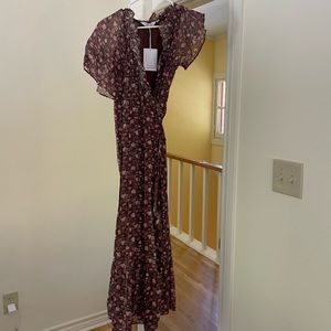 & Other Stories Brown Floral Ruffle Wrap Dress